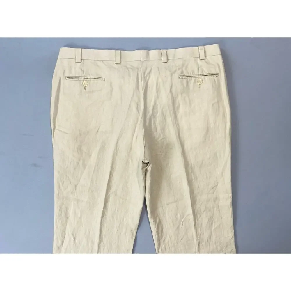 Calvin Klein Flat Front 100% Linen Dress Pants, Slacks. Beige, Men's 40X27.5 EUC